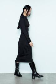 EVA LONG ASYMMETRIC POLYAMIDE MAXI DRESS -Black - MALVI PARISMALVI PARIS