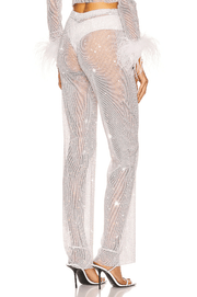 EVI RHINESTONE   EMBELLISHED STRAIGHT LEG PANTS - Snow White - MALVI PARIS