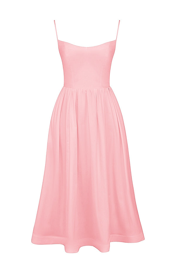 Lolita Rose Pink Cotton Corset Sundress Midi Dress - Pink