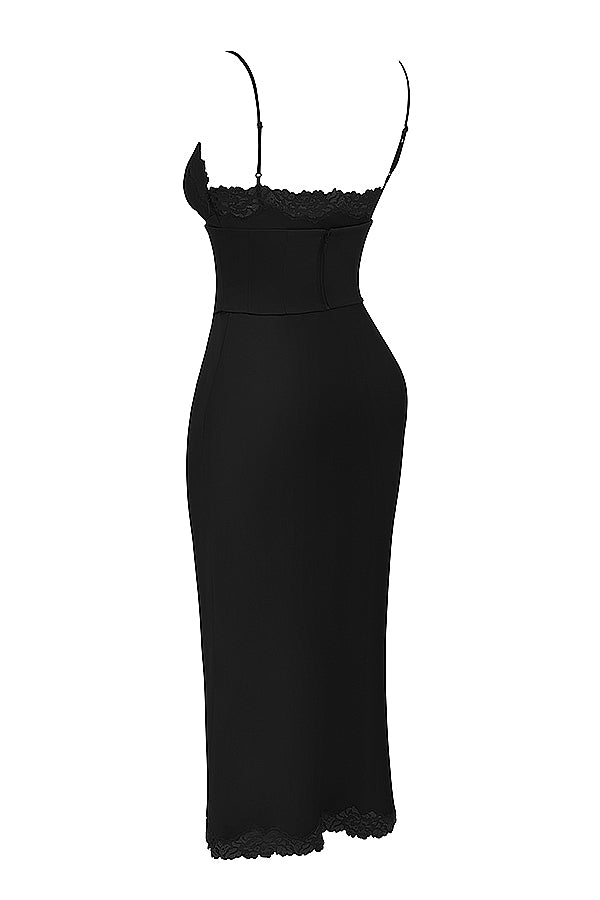 Salma Satin Slip Maxi Dress - Black