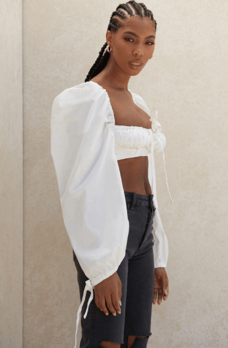 STELLA WHITE BALLOON SLEEVE CORSET TOP - White - MALVI PARIS