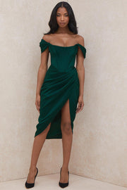 LORETTA SATIN OFF SHOULDER DRESS - Green