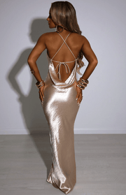 GIO Satin Backless Cut Out Maxi Dress - Gold - MALVI PARIS