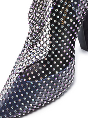 Lauren 68 Rhinestone Fishnet Crystal Knee Boots - Black