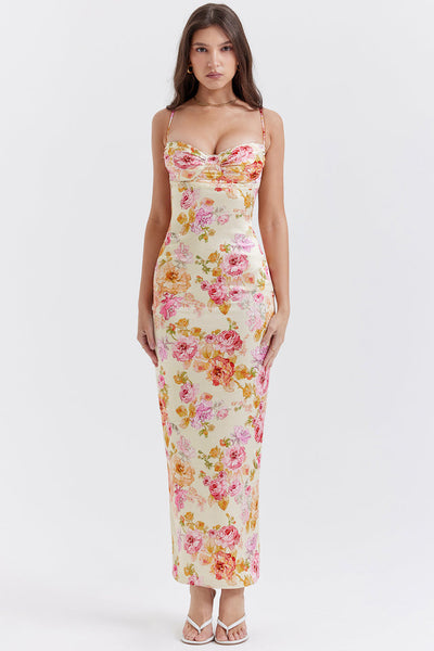 Josefina Ivory Floral Maxi Dress - Beige Dresses