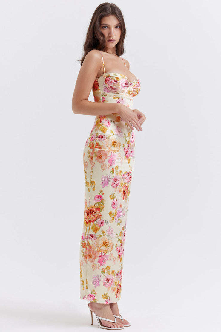 Josefina Ivory Floral Maxi Dress - Beige Dresses