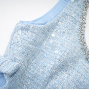 Monte Carlo Tweed Mini Dress Sky Blue - Blue