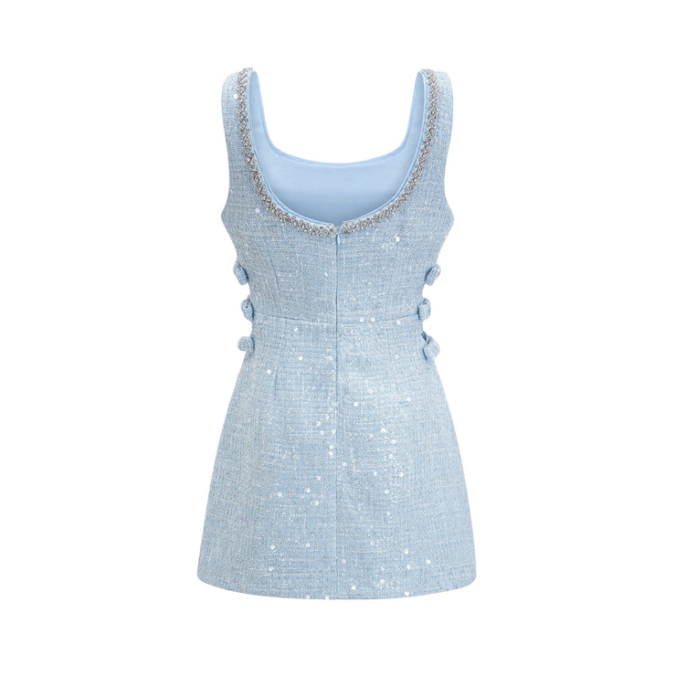 Monte Carlo Tweed Mini Dress Sky Blue - Blue