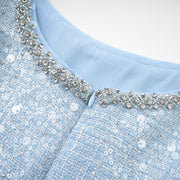 Monte Carlo Tweed Mini Dress Sky Blue - Blue