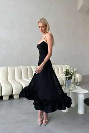 Lilou Flounce Bustier Ruffle Maxi Dress - Black Dresses