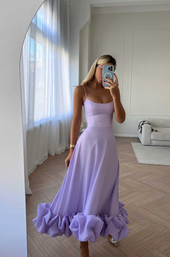 Lilou Flounce Bustier Ruffle Maxi Dress - Light Purple Dresses