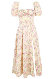 TALLULAH LEMON FLORAL PUFF SLEEVE MIDI SUNDRESS - Yellow - MALVI PARIS