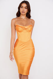 NARIN Corset Slip Midi Dress - Orange - MALVI PARIS