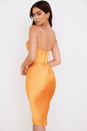 NARIN Corset Slip Midi Dress - Orange - MALVI PARIS