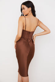 NARIN Corset Slip Midi Dress - Brown - MALVI PARIS