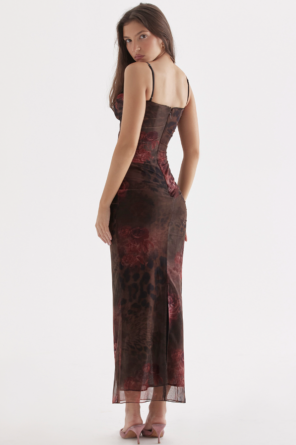 Nalini Printed Leopard Midi / Maxi Dress - Dark Brown Dresses