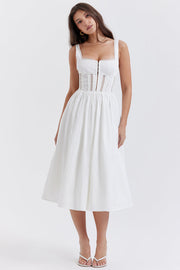 Perle White Lace Trim Midi Dress - White Dresses