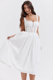 Perle White Lace Trim Midi Dress - White Dresses