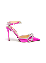 LUNA Midnight Double Crystal Bow Satin Pumps / High Heels -  Pink - MALVI PARIS