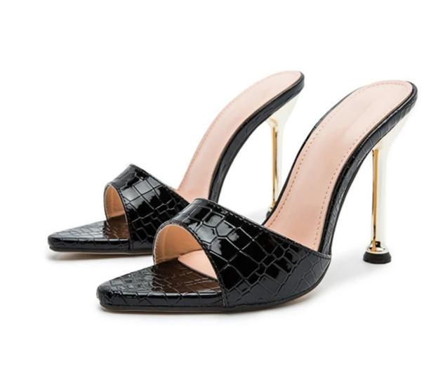 Siara High Heels Slippers Sandals - Black - MALVI PARIS