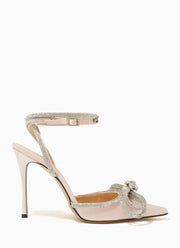 LUNA Midnight Double Crystal Bow Satin Pumps / High Heels -  Light Pink - MALVI PARIS