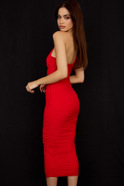 Valentina Scarlet Asymmetric Cutout Midi Dress - Red