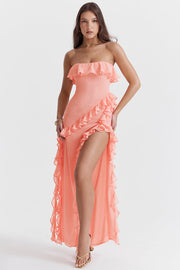 Sarina Aprico Ruffle Asymmetric Cocktail Maxi Dress - Pink Dresses