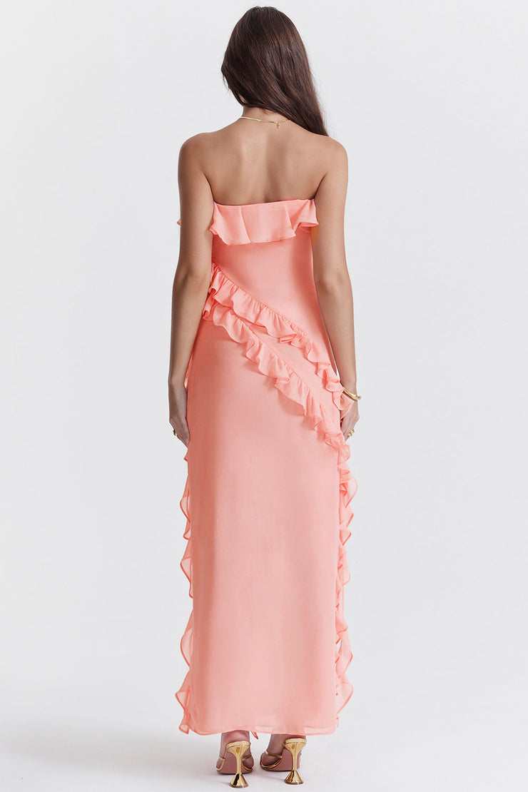 Sarina Aprico Ruffle Asymmetric Cocktail Maxi Dress - Pink Dresses