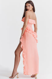 Sarina Aprico Ruffle Asymmetric Cocktail Maxi Dress - Pink Dresses