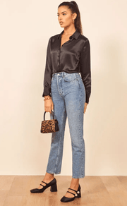 NOA  BLACK SATIN BLOUSE SHIRT - MALVI PARIS