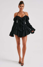 Lyon Off Shoulder Ruffle Mini Dress - Black Dresses