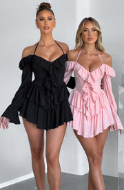 Lyon Off Shoulder Ruffle Mini Dress - Black Dresses