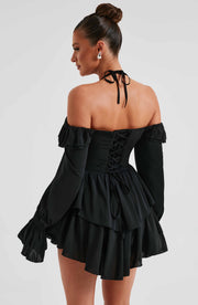 Lyon Off Shoulder Ruffle Mini Dress - Black Dresses