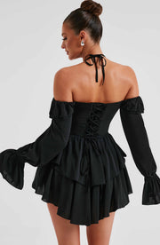 Lyon Off Shoulder Ruffle Mini Dress - Black Dresses