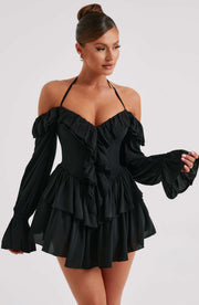 Lyon Off Shoulder Ruffle Mini Dress - Black Xs / Black Dresses