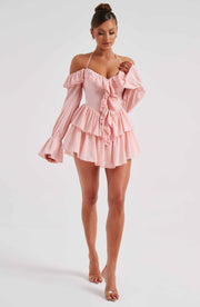 Lyon Off Shoulder Ruffle Mini Dress - Pink Dresses