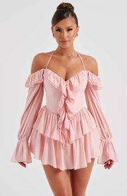 Lyon Off Shoulder Ruffle Mini Dress - Pink Dresses