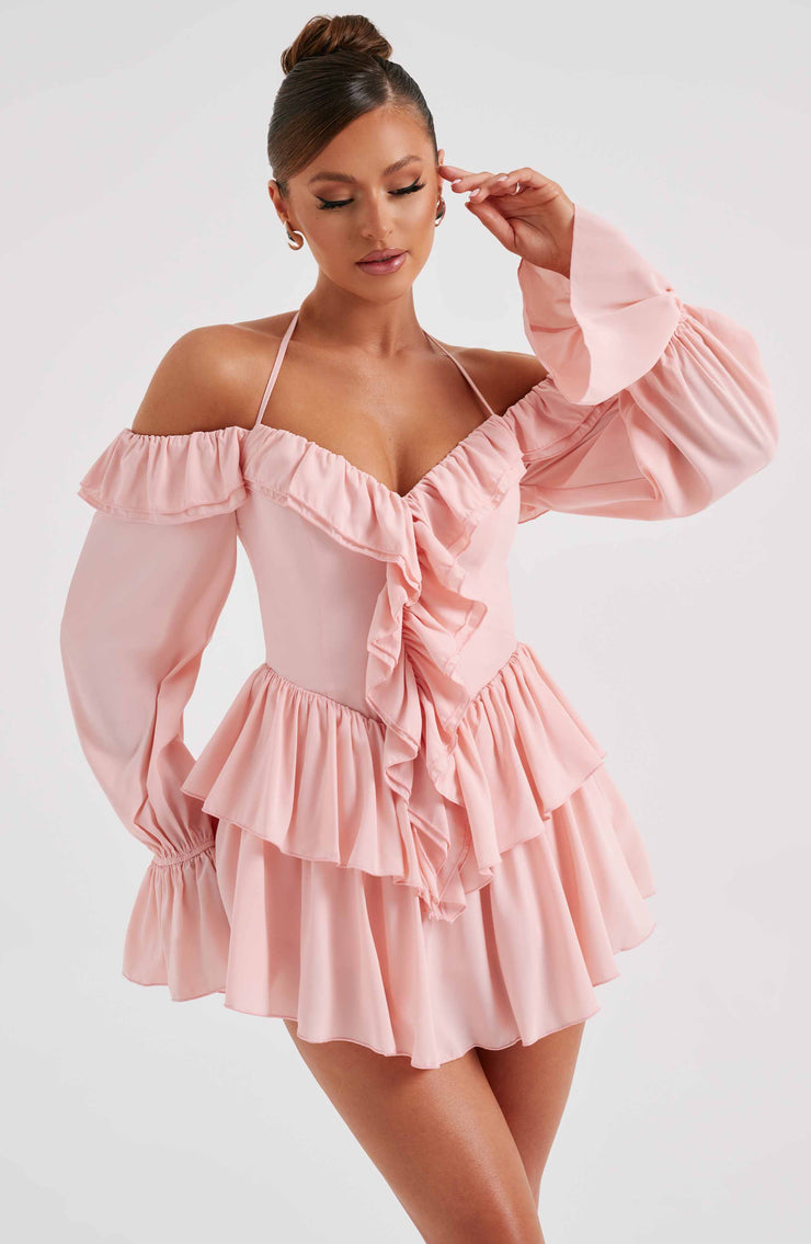 Lyon Off Shoulder Ruffle Mini Dress - Pink Dresses