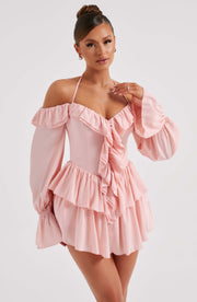 Lyon Off Shoulder Ruffle Mini Dress - Pink Dresses