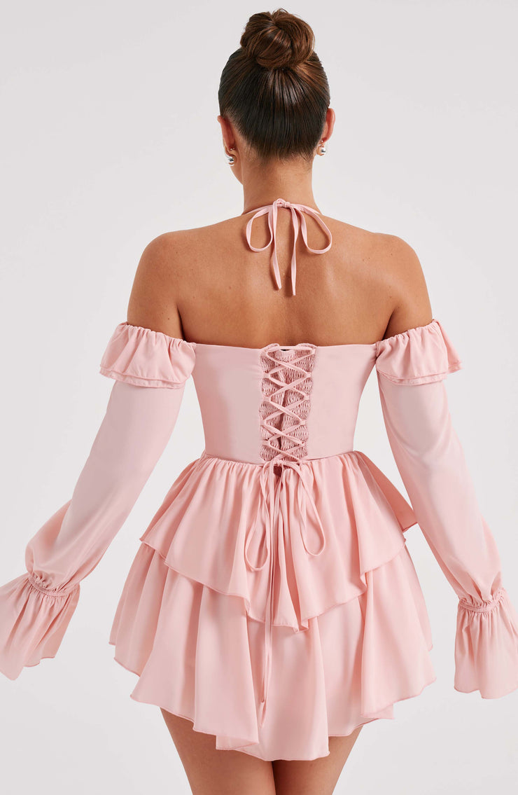 Lyon Off Shoulder Ruffle Mini Dress - Pink Dresses