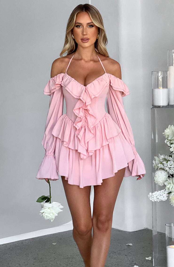 Lyon Off Shoulder Ruffle Mini Dress - Pink Dresses