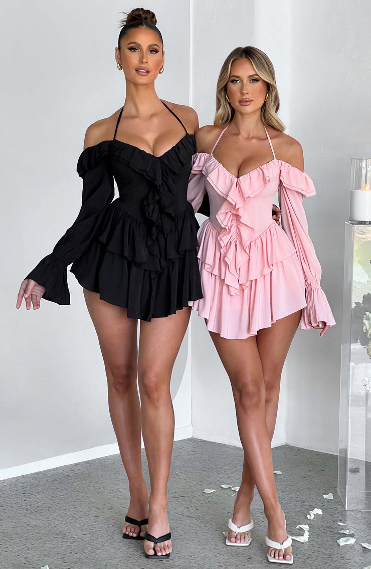 Lyon Off Shoulder Ruffle Mini Dress - Pink Dresses