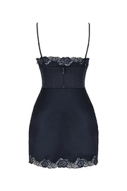 Soraya Navy Satin Slip Mini Dress - Black Dresses