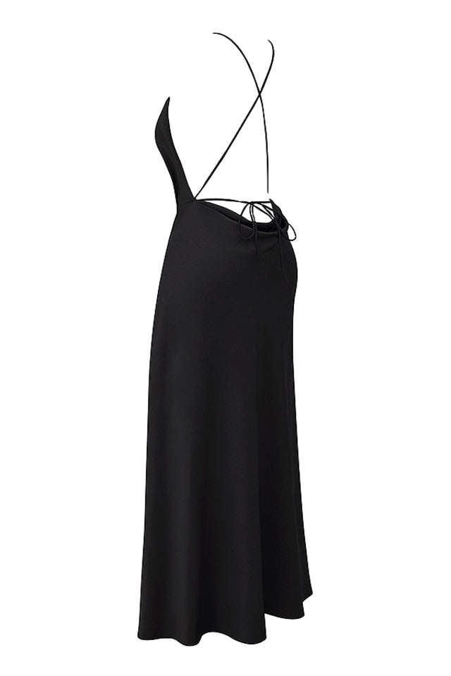 Zanab Black Asymmetric Thigh Slit Maxi Dress - Black Dresses