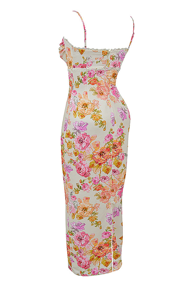 Josefina Ivory Floral Maxi Dress - Beige Dresses