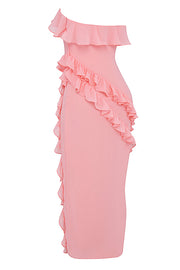 Sarina Aprico Ruffle Asymmetric Cocktail Maxi Dress - Pink Dresses