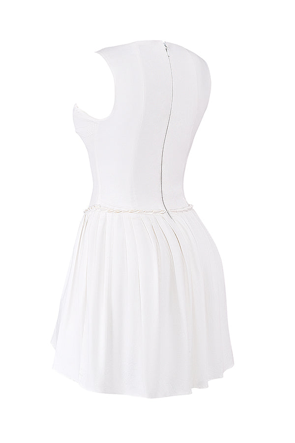 Cupid White Pleated Mini Dress - White