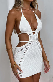 Selini Crochet Knit Cut Out Mini Dress - White Xs / White Dress