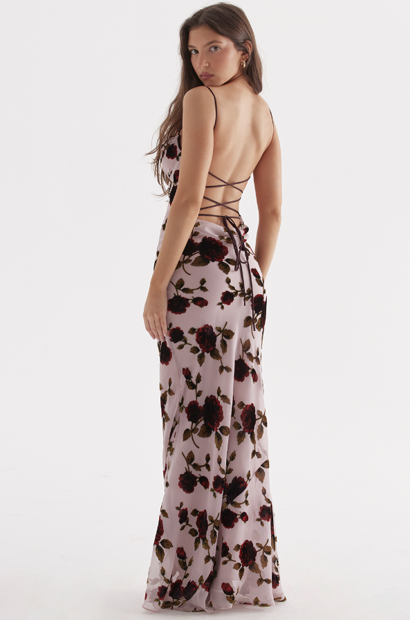 Serena Pink Devore Floral Maxi Dress - Light Pink Dresses