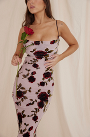 Serena Pink Devore Floral Maxi Dress - Light Pink Dresses